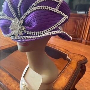 Purple Rhinestone-Trimmed Women's Dress Hat
